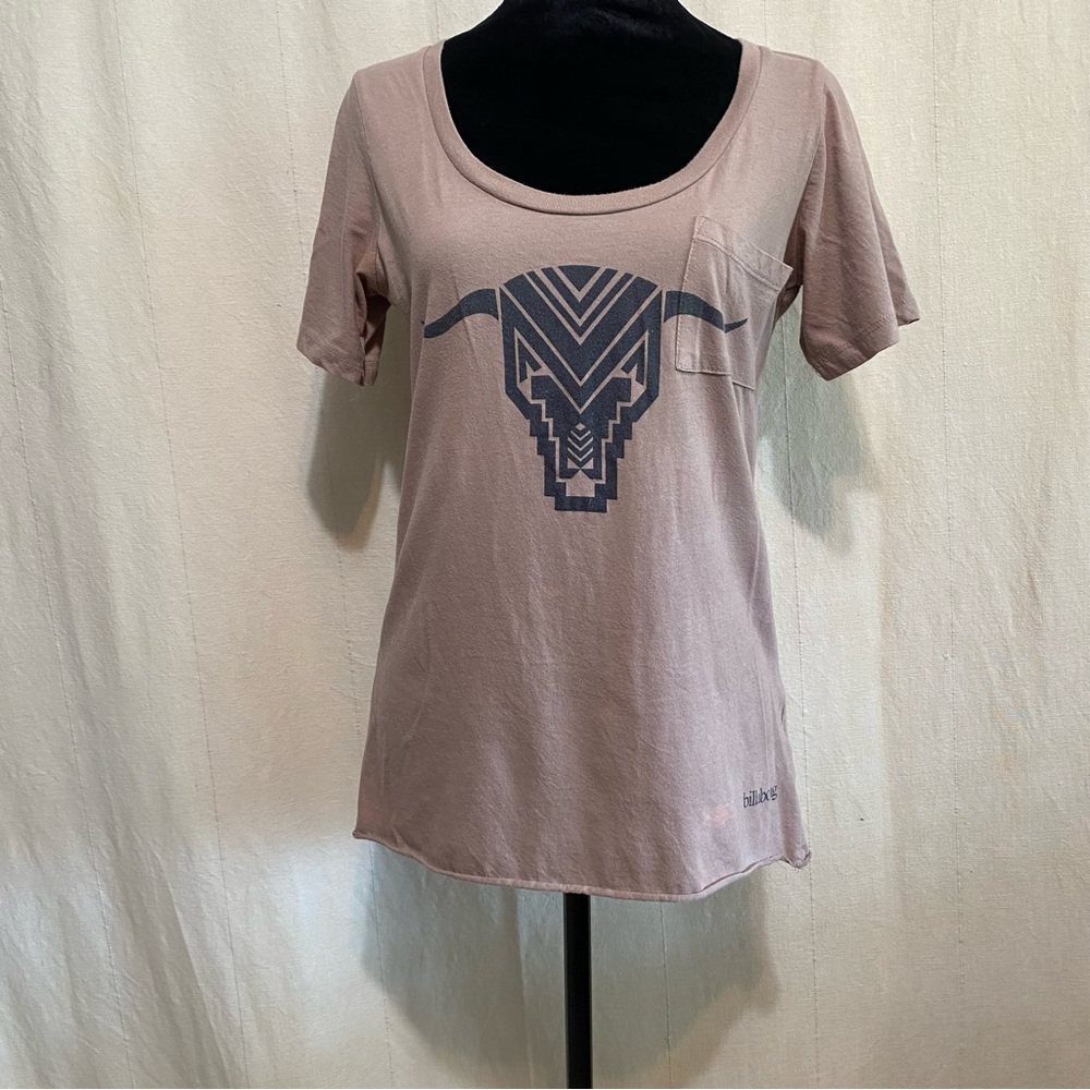 Billabong Women's Taupe Graphic Tee with Pocket size Medium